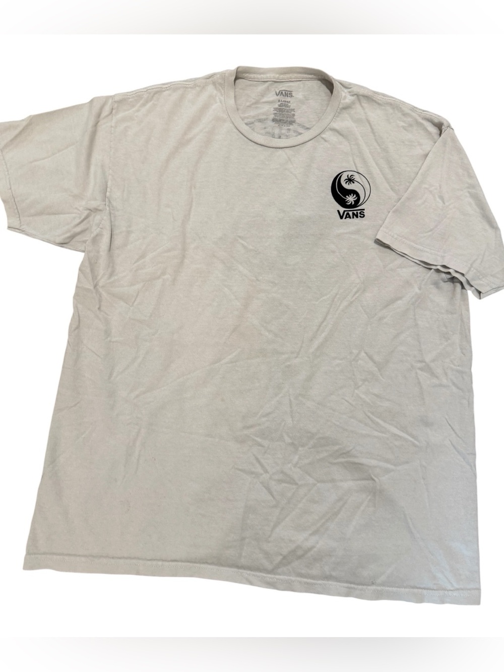 ☯️Vans Men’s White Palm Yin Yang Logo Skater Punk Casual Short Sleeve Tee | XL